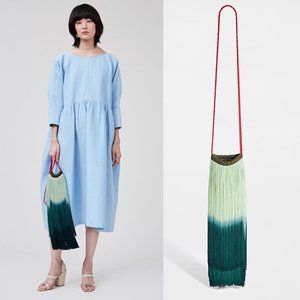 RACHEL COMEY fringe Dip dye tassel ombre green cross body bag purse